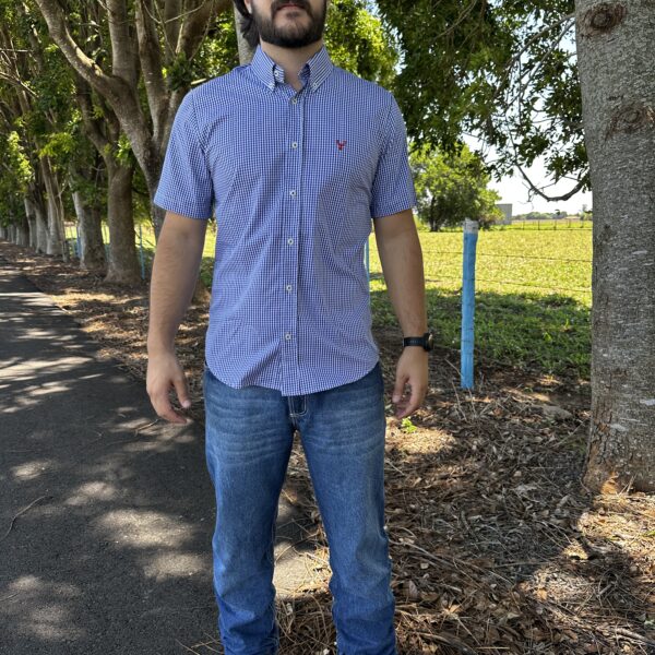 Camisa manga curta xadrez azul marinho