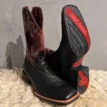 Bota Country Masculina Raat e Jácomo Avestruz Lisa Preta/Fossil Vermelho