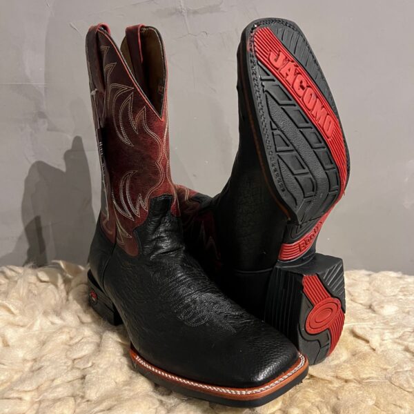 Bota Country Masculina Raat e Jácomo Avestruz Lisa Preta/Fossil Vermelho