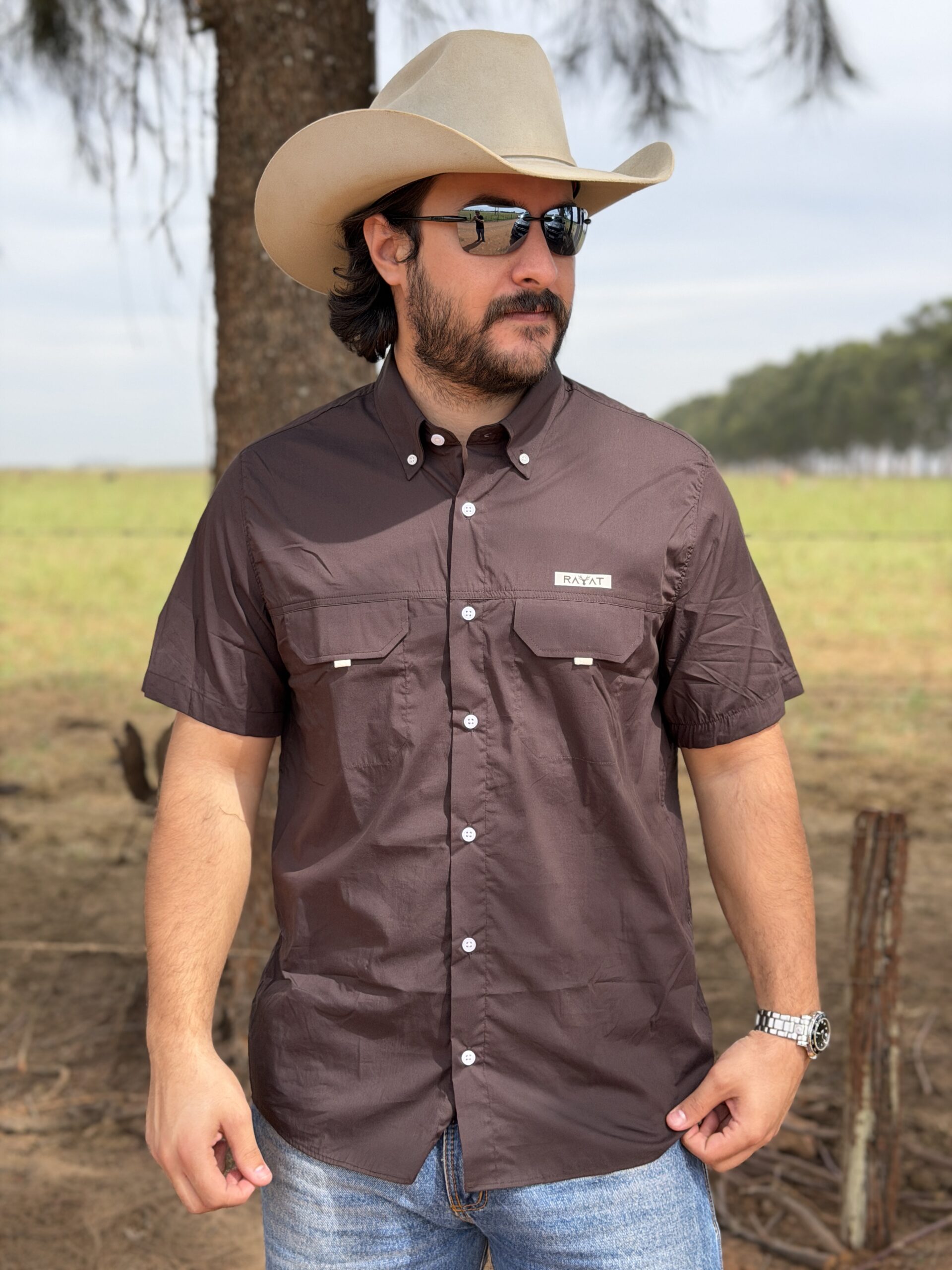 CAMISA MADE IN ARENA Curta lisa Marrom - Imagem 5