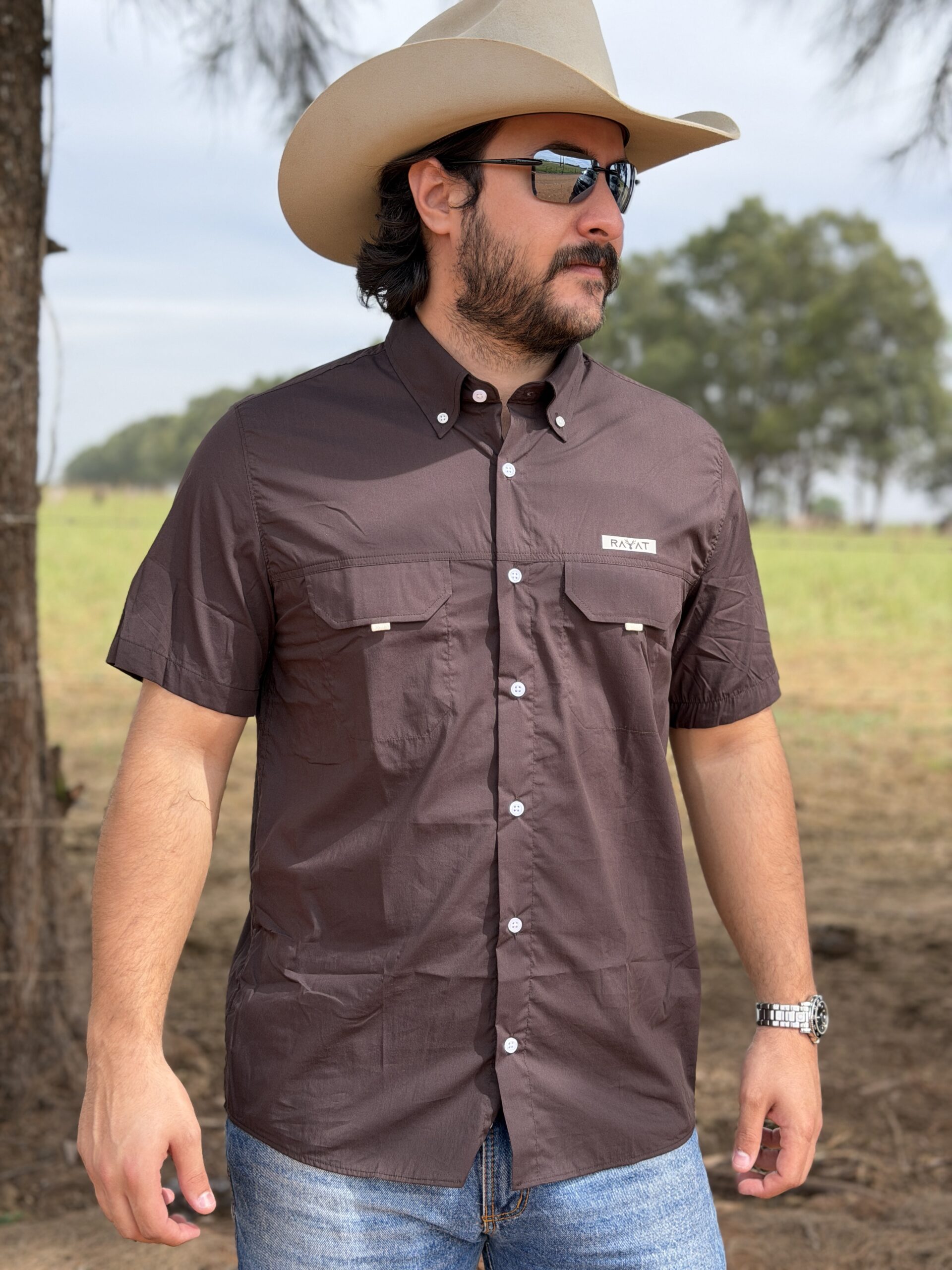CAMISA MADE IN ARENA Curta lisa Marrom - Imagem 6