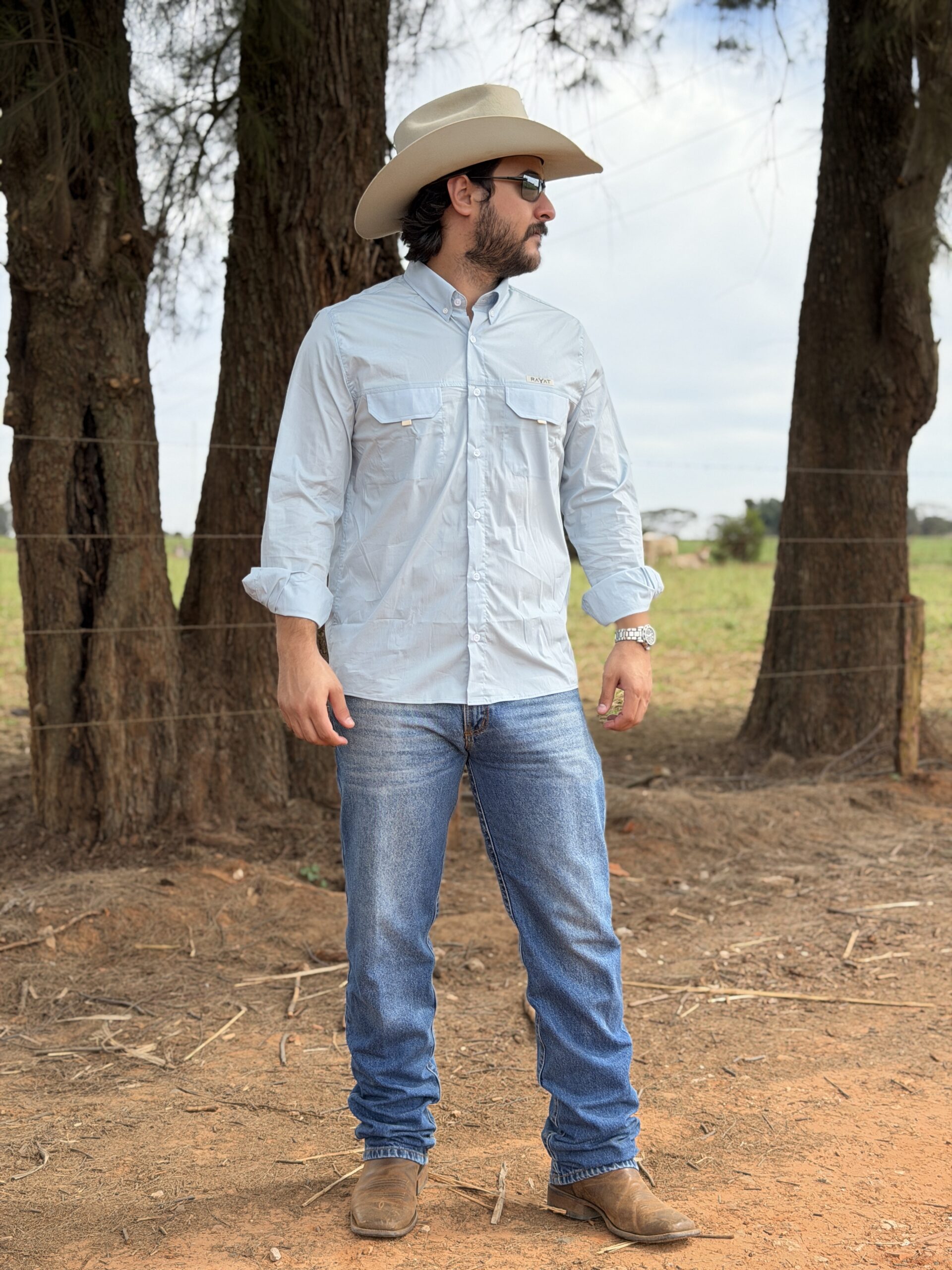 CAMISA MADE IN ARENA Longa lisa Azul Claro